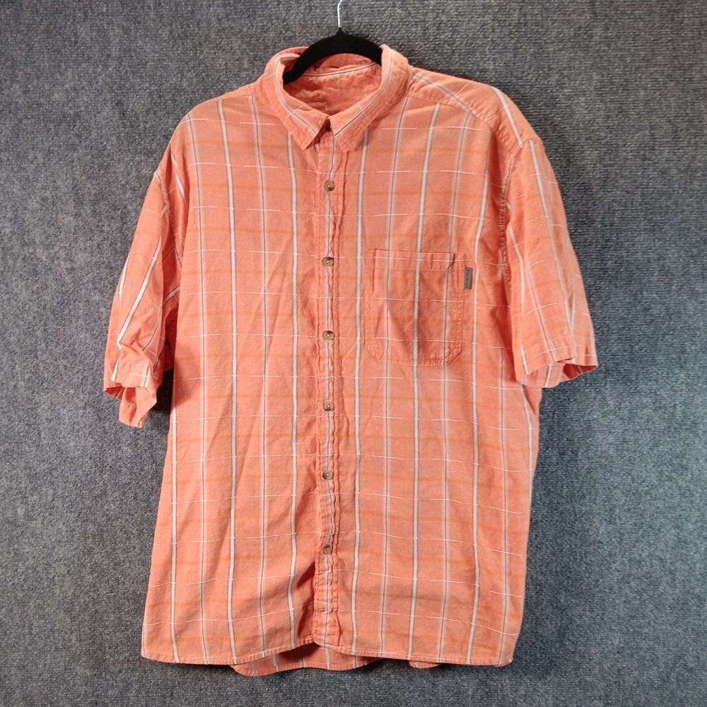 Woolrich Mens XL Orange Plaid 100% Cotton Short Sleeve Button Up Shirt Pocket